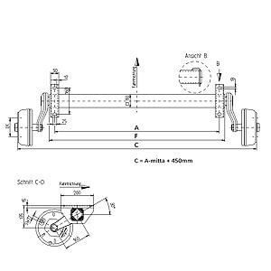 Jarruakseli 1050 kg A1350/1800 (Nieper GFA1050 4x100 kompaktilaakeroitu)