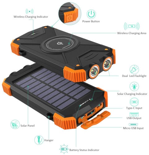 Varavirtalähde aurinkopaneelilla ja langattomalla latauksella 10000 mAh, Blavor Solar