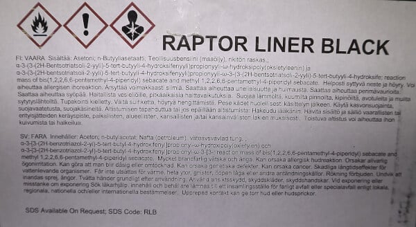Lavapinnoite Raptor, musta, 3,8 l, U-Pol