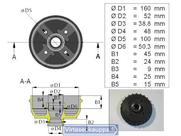 Jarrurumpu 160 mm  4x100", Valeryd