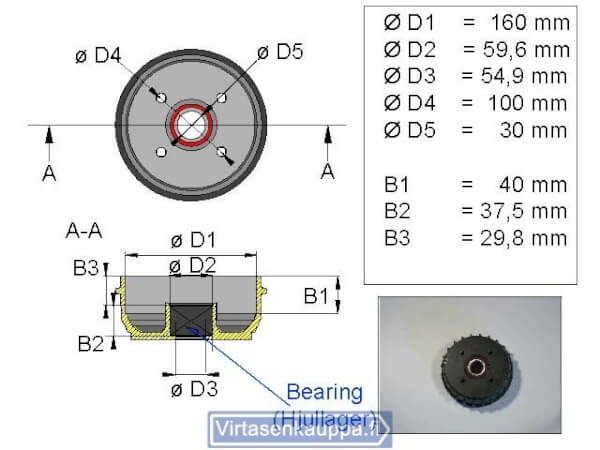 Jarrurumpu 160 mm Euro 4x100" kompakti laakerilla, Valeryd