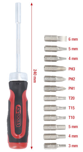 R&auml;ikk&auml;k&auml;rkiruuvinv&auml;&auml;nnin 1/4" 12 in 1, KS Tools