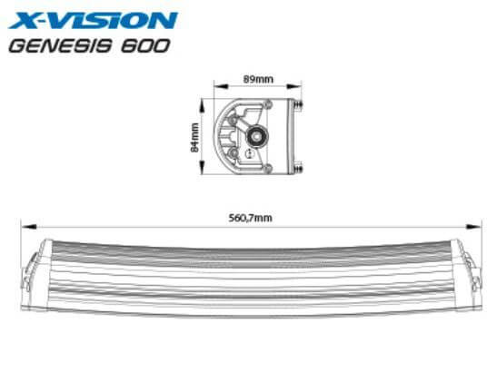 Led-lisävalo Genesis 600 - Kaareva | 56 cm | 8000 lm | Ref. 30, X-vision