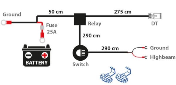 Kytkentäsarja yhdelle lisävaloille (DT2), Autoline