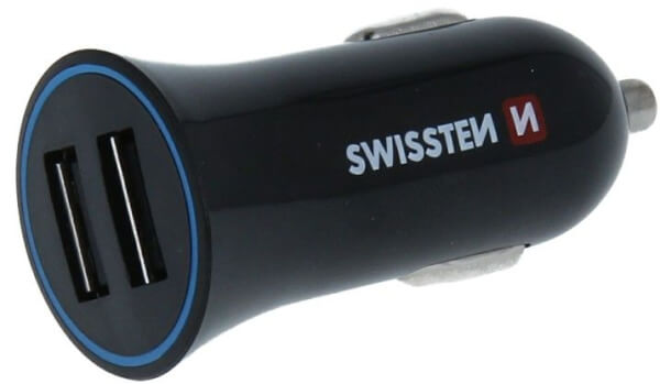 USB-autolaturi 2 x USB + USB-C kaapeli, Swissten