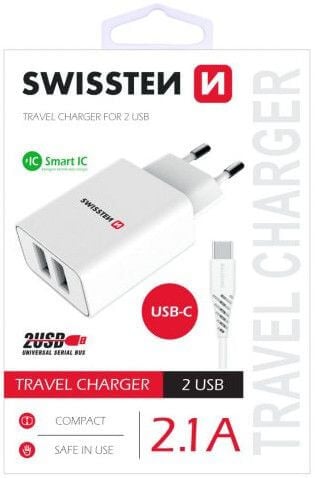 Matkapuhelimen laturi + USB-C kaapeli, 10 W, Swissten
