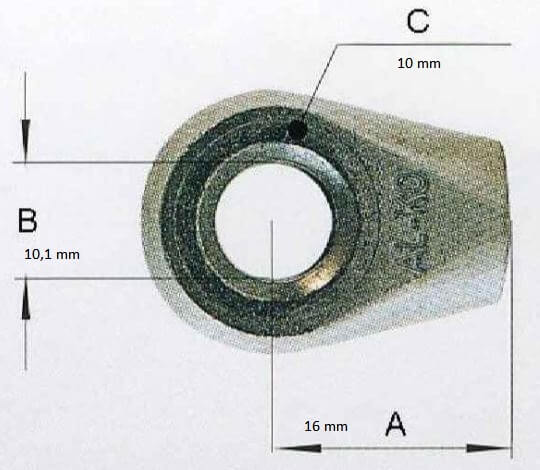 Silmukkapää kaasujouseen, reikä 10.1 mm, kierre M8, AL-KO