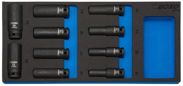 Konehylsysarja 1/2" (10-24 mm), Boxo