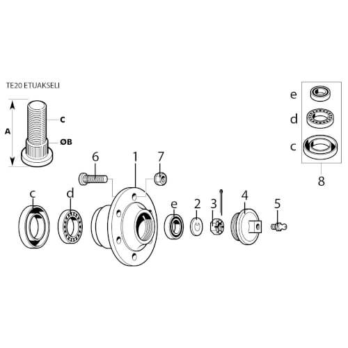 Etupyörän pultti 1/2" x 1 3/8" UNF, MF