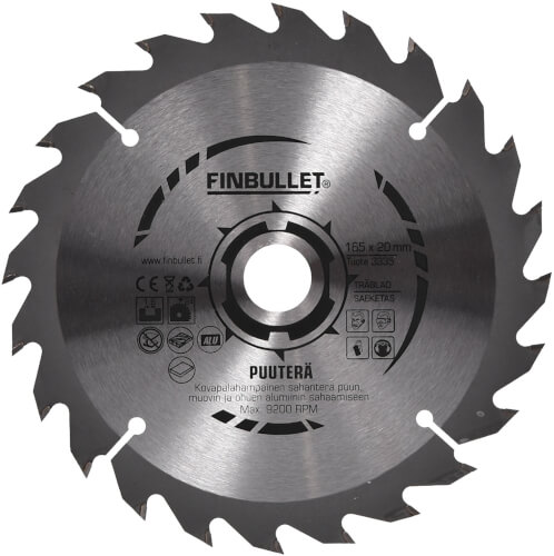 Pyörösahanterä 165 x 1,6 x 20, 24 T, Finbullet