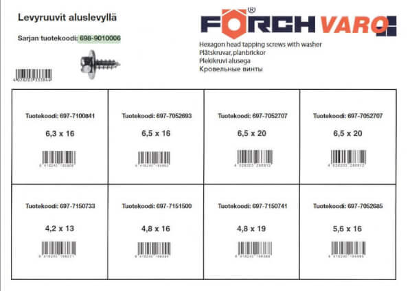 Levyruuvilajitelma: kuusiolevyruuvit aluslevyllä, sinkitty