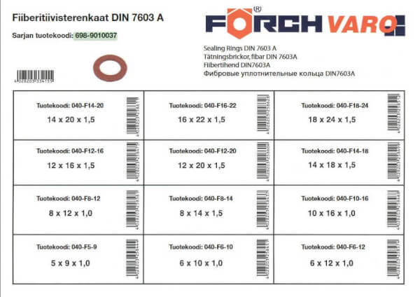 Fiiberitiivisterengaslajitelma DIN 7603 A, Förch