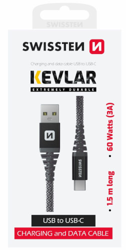 Kevlarvahistettu kaapeli USB / USB-C 1,5 m, Swissten