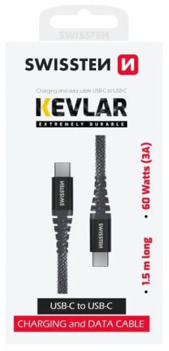 Kevlarvahistettu kaapeli USB-C / USB-C 1,5 m, Swissten