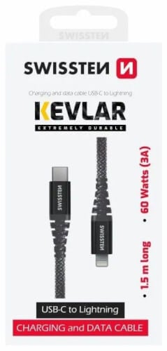 Kevlarvahistettu kaapeli USB-C / Lightning 1,5 m, Swissten