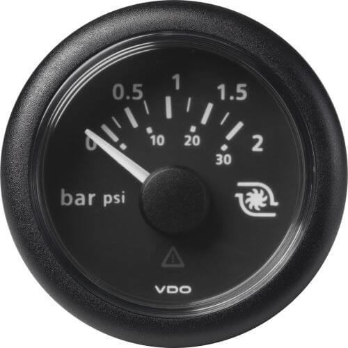 VLB Painemittari &Oslash;52 mm, VDO - Painemittari 0-2 bar / 0-28 psi, Musta mittari