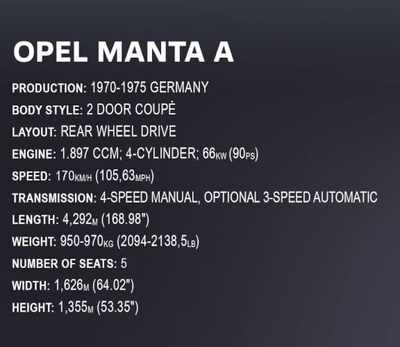 Koottava auto Opel Manta A 1970 1:12, 1870 osaa, Cobi