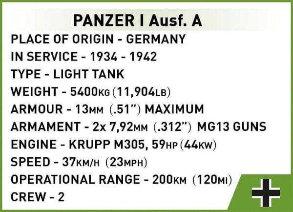 Koottava panssarivaunu Panzer I AUS, 330 osaa, Cobi