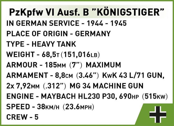 Koottava panssarivaunu Tiger II, VI Ausf. B Königstigero, 1000 palaa, Cobi