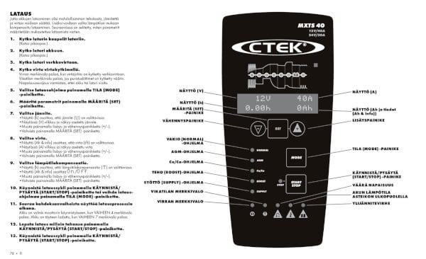 Akkulaturi / varavirtal&auml;hde MXTS 40, 12 V/40 A ja 24 V/20 A, CTEK