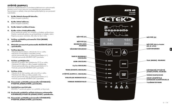 Akkulaturi / varavirtal&auml;hde MXTS 40, 12 V/40 A ja 24 V/20 A, CTEK
