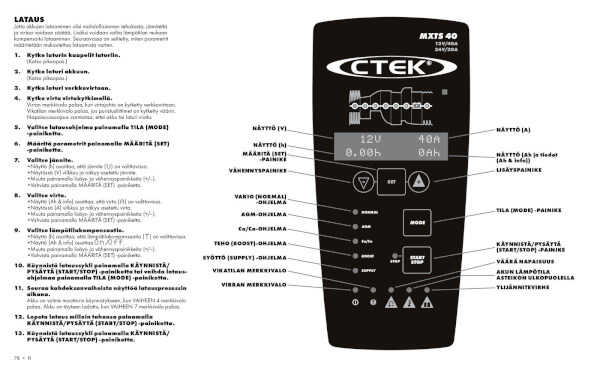 Akkulaturi / varavirtalähde MXTS 40, 12 V/40 A ja 24 V/20 A, CTEK - Akkulaturi / varavirtalähde MXTS 40, 12 V/40 A ja 24 V/20 A, CTEK