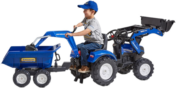 Polkutraktori k&auml;rryll&auml; ja etukuormaajalla New Holland T8, Falk Toys