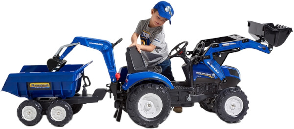 Polkutraktori k&auml;rryll&auml; ja etukuormaajalla New Holland T8, Falk Toys