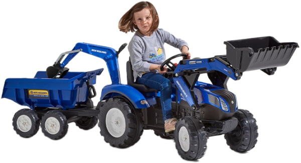 Polkutraktori k&auml;rryll&auml; ja etukuormaajalla New Holland T8, Falk Toys