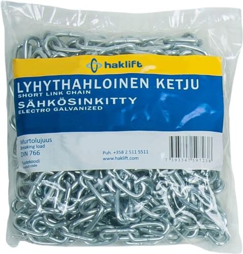 Lyhytlenkkinen ketju 5 mm / 2 m, sähkösinkitty (DIN 766)