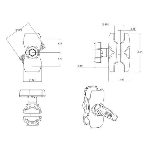 Välivarsi RAM-201U-B, pituus 83 mm, C-sarja, Ram Mounts