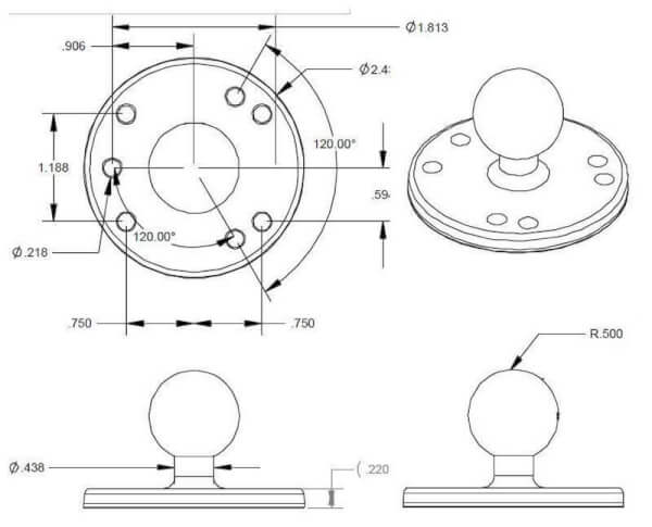 Tasokiinnike pyöreä, RAM-B-202U, halkaisija 63 mm, B-sarja, Ram Mounts