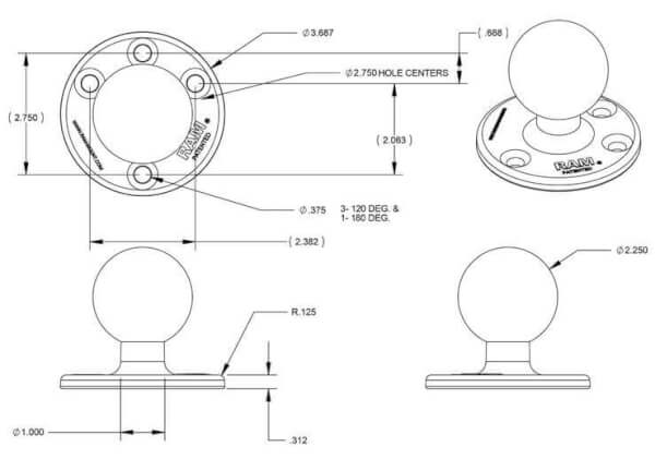 Tasokiinnike RAM-D-202U, D-sarja, Ram Mounts