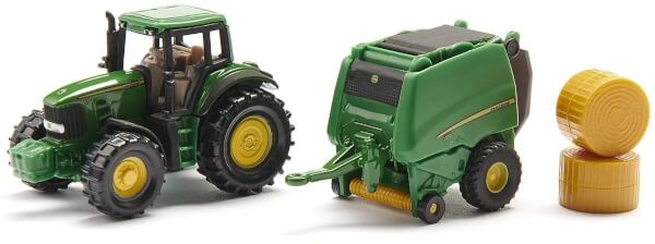 Leikkitraktori John Deere 7530 sekä pyöröpaalain 1:50, Siku