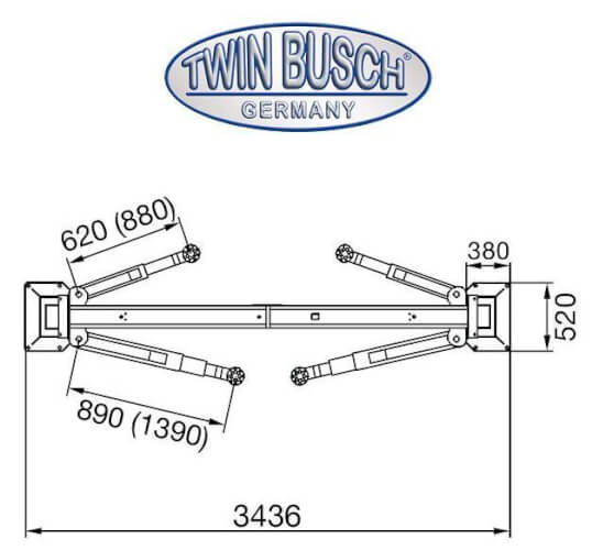 2-pilarinostin 3600 kg (vapaa lattia), Twin Busch