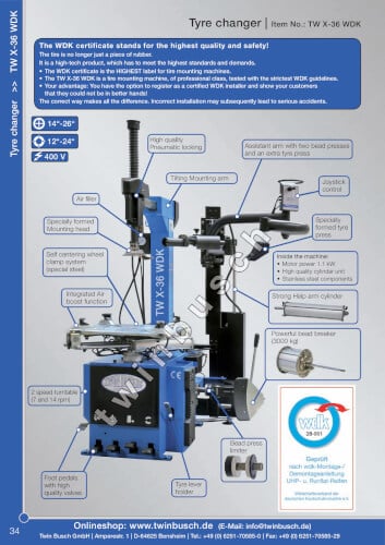 Automaattinen rengaskone apuvarrella TWX-36WDK, Twin Busch