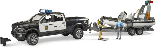 Lelu Poliisiauto Dodge RAM 2500 ja poliisivene (1:16), Bruder