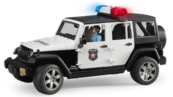 Lelu Poliisiauto Jeep Wrangler &auml;&auml;nell&auml; ja valoilla (1:16), Bruder - Lelu Jeep Wrangler -poliisiauto äänellä ja valoilla