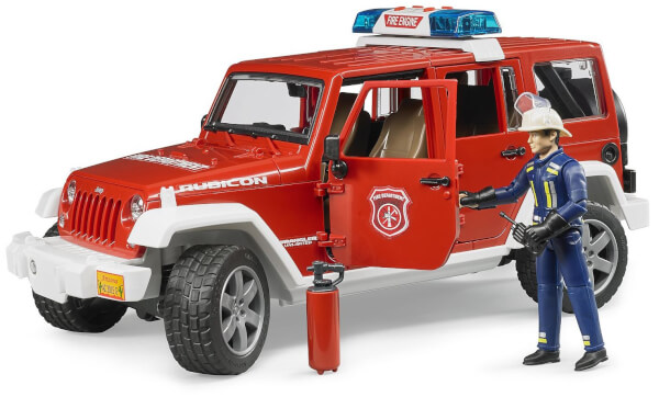 Lelu Palokunnan auto Jeep Wrangler ja palomies (1:16), Bruder