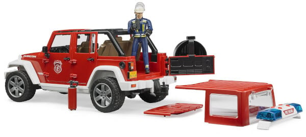 Lelu Palokunnan auto Jeep Wrangler ja palomies (1:16), Bruder