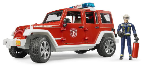 Lelu Palokunnan auto Jeep Wrangler ja palomies (1:16), Bruder