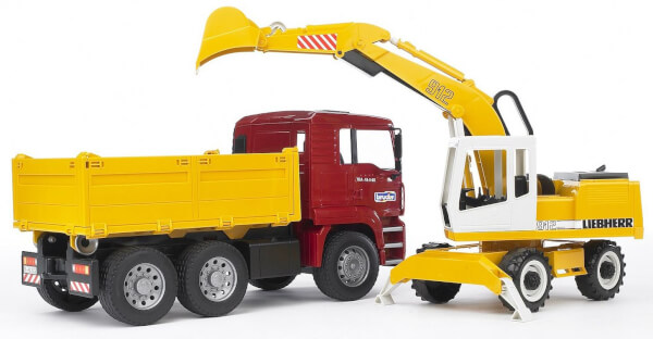 Lelu Kuorma-auto MAN TGA ja kaivinkone Liebherr (1:16), Bruder