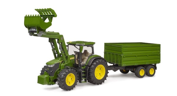 Lelu Traktori John Deere 7R 350 etukuormaajalla ja kippivaunulla (1:16), Bruder