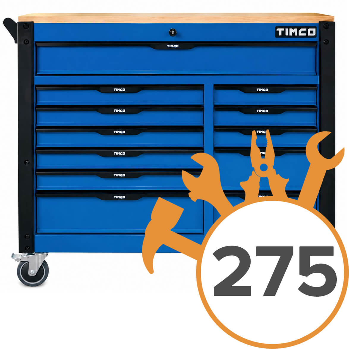 Työkaluvaunu puutasolla + 275 työkalua, Timco
