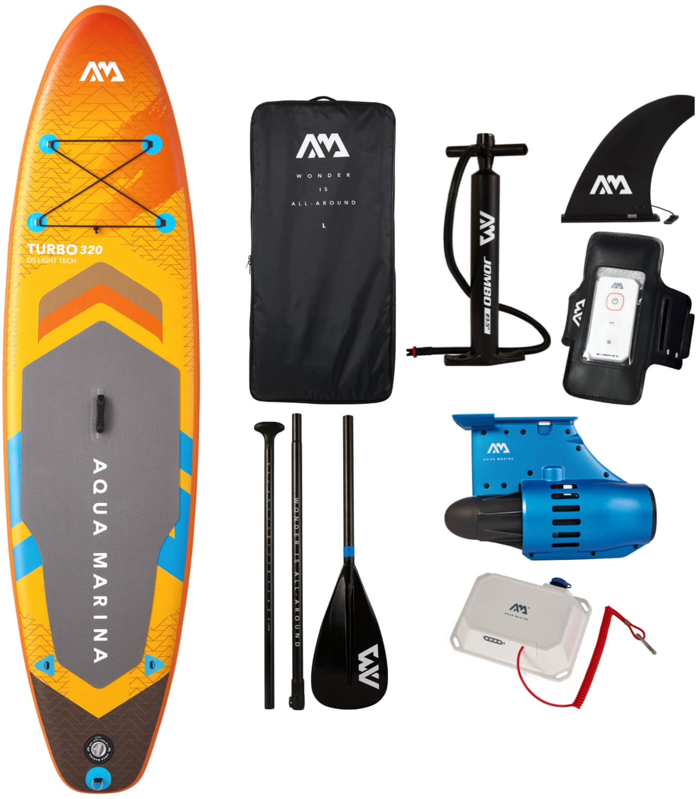 SUP-lautasetti AMGO 320 BLUEDRIVE S -moottorilla, Aqua Marina