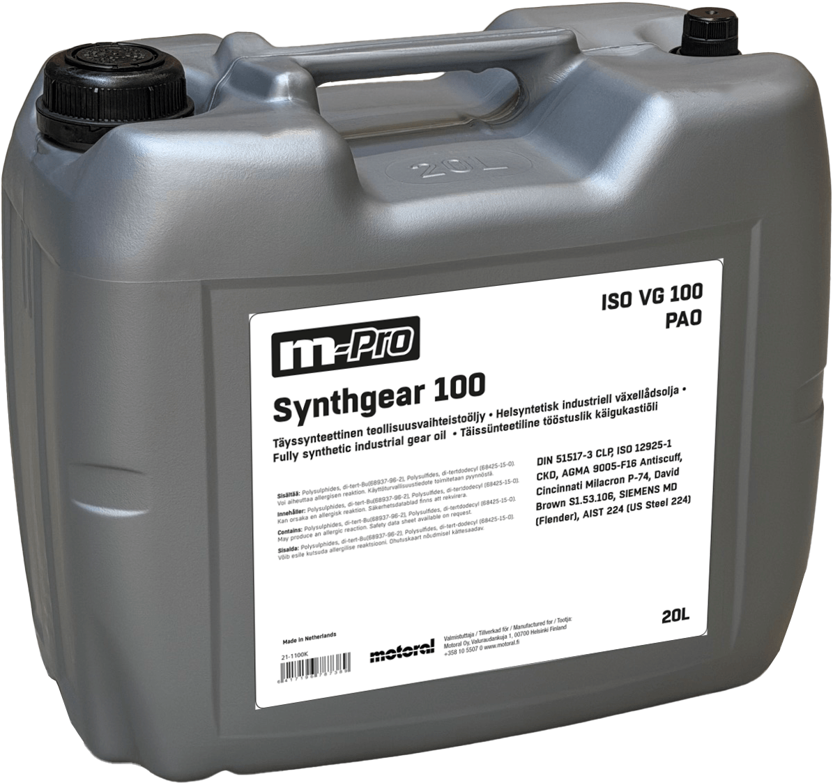 Teollisuusvaihteistoöljy Synthgear VG 100, 20 l, M-Pro