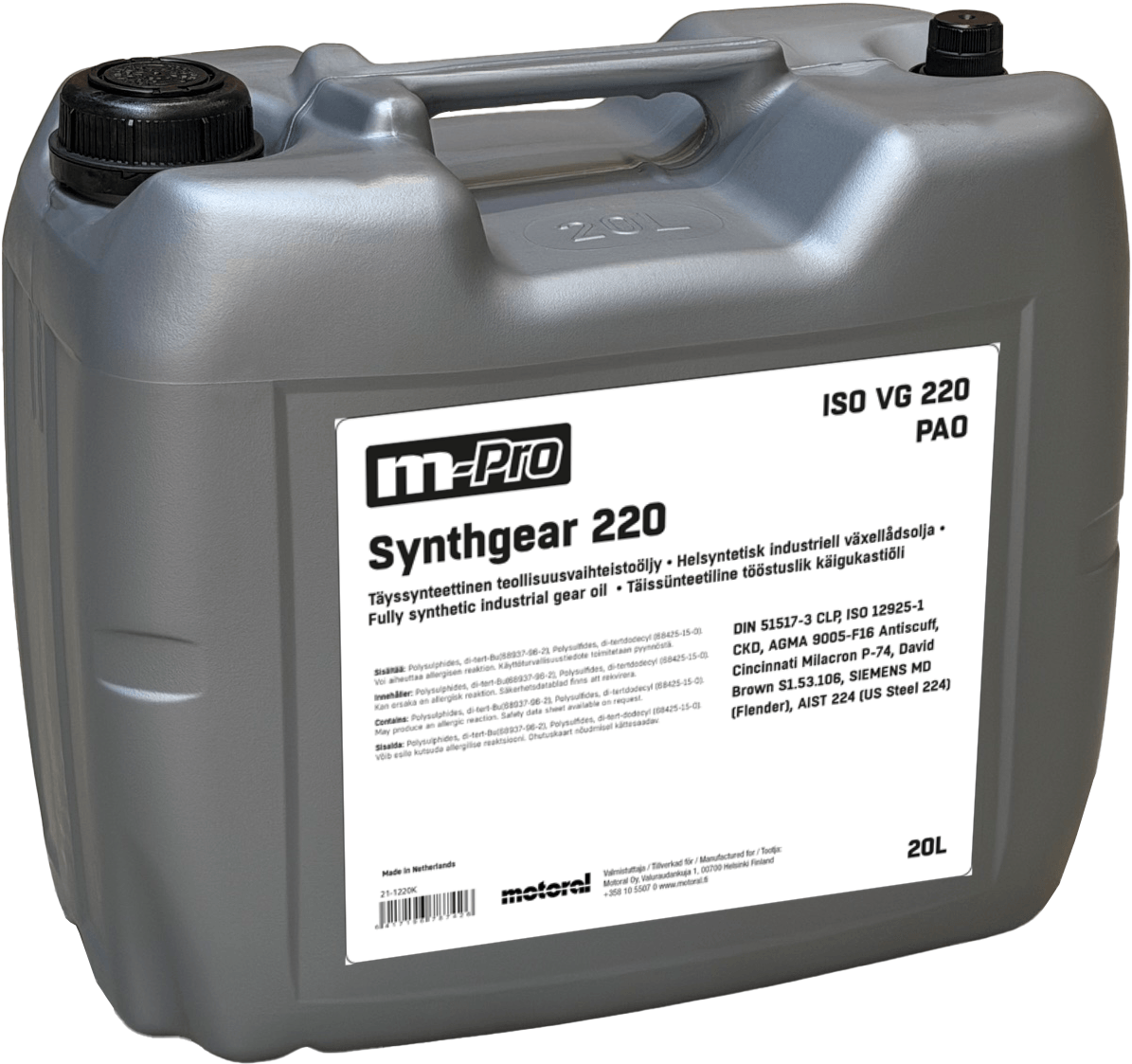 Teollisuusvaihteistoöljy Synthgear VG 220, 20 l, M-Pro