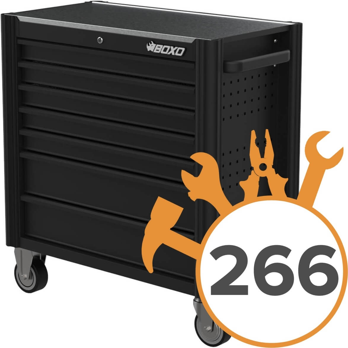 Työkaluvaunu 775BK + 266 työkalua raskaalle kalustolle, Boxo