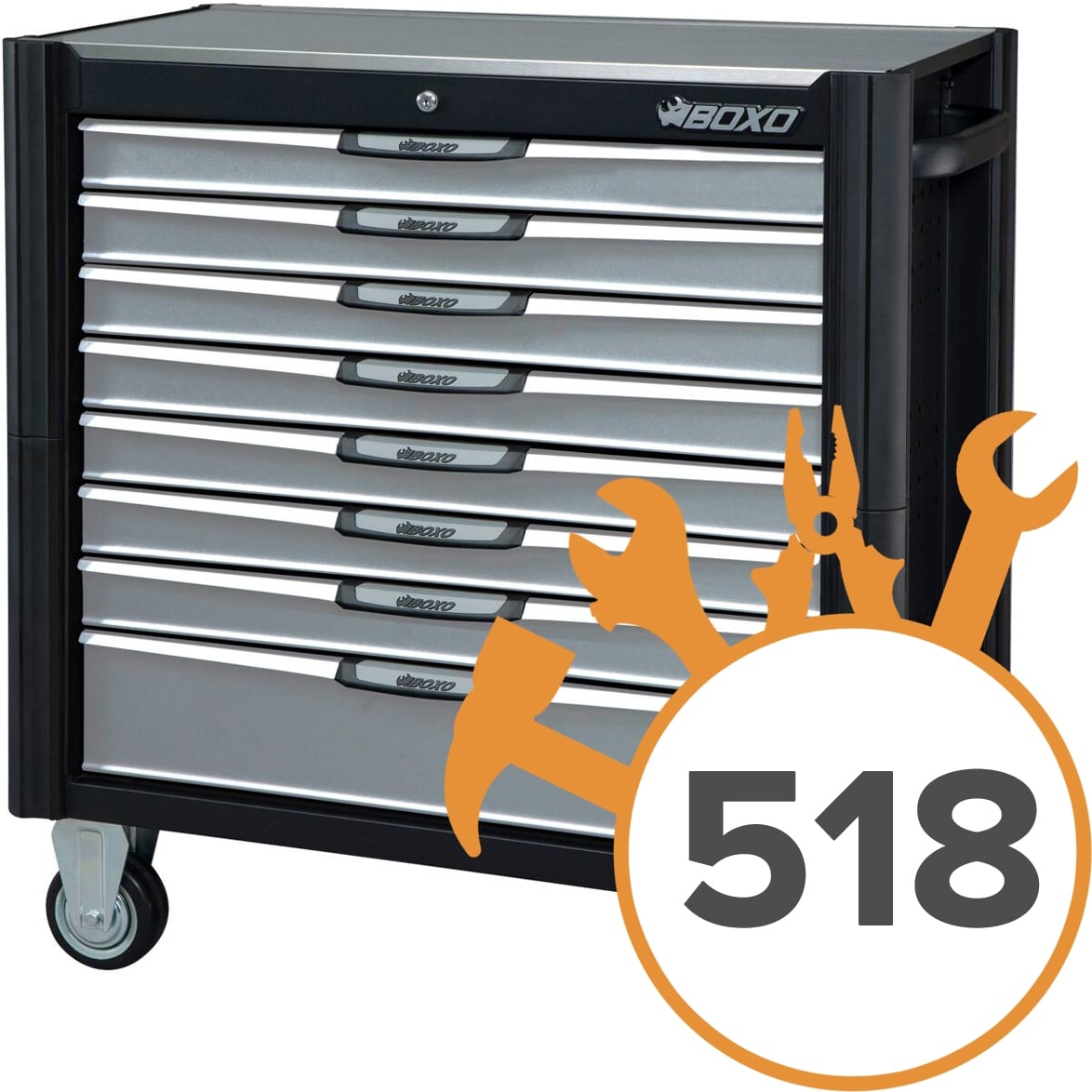 Työkaluvaunu 37081A + 518 työkalua, Boxo