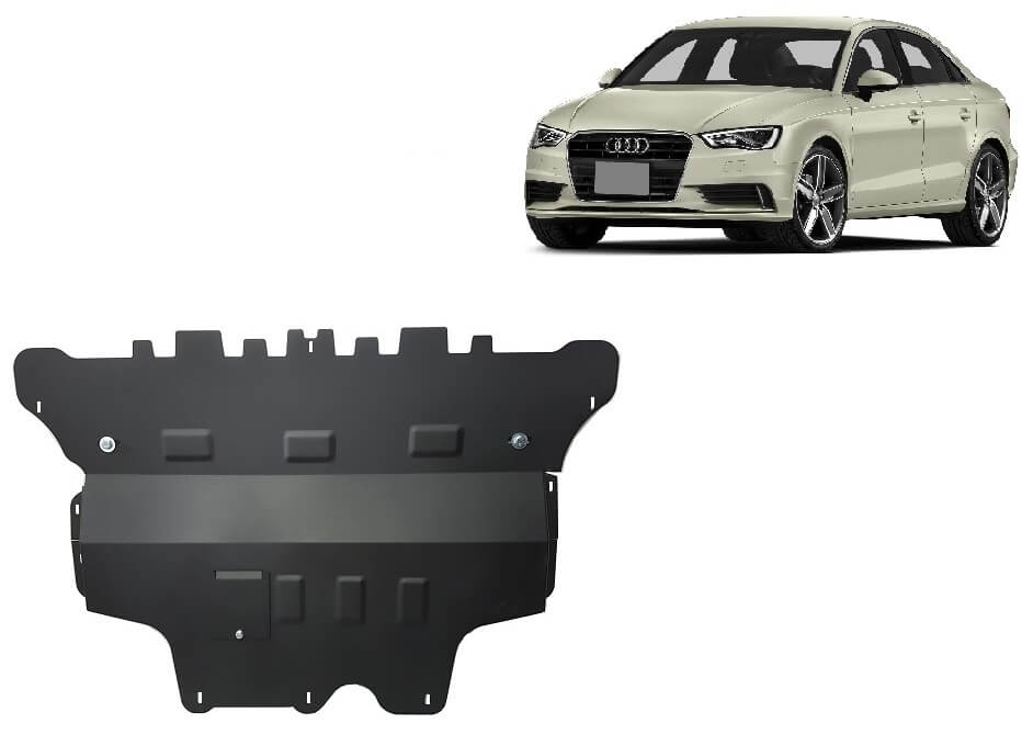 Pohjapanssari Audi A3 (2012-2020), moottori, vaihdelaatikko, jäähdytin, etupuskuri, terästä